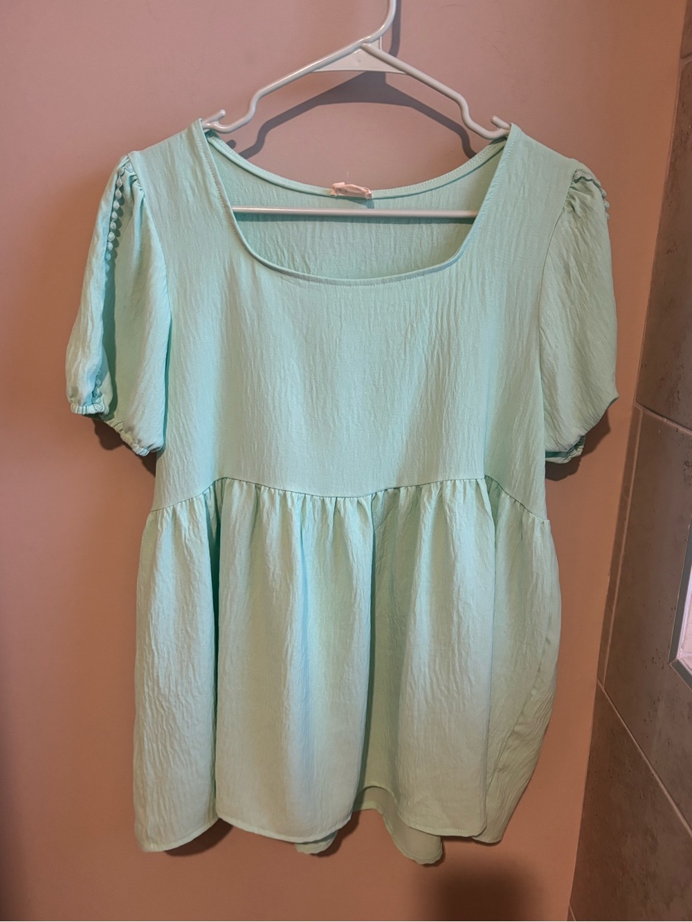 Lovely Melody Mint Green Puff-Sleeve Tunic Top
